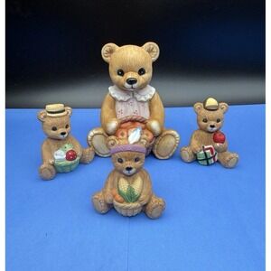 Homco‎ Mini Teddy Bear Vintage Figurines (Set Of 4) 1413 & 1405 Pink Dress 4"